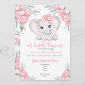 女の子らしい花柄のピンクの象のベイビーシャワー招待状 招待状 (正面/裏面)