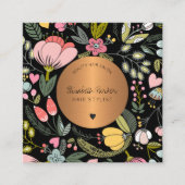 女の子らしい華やかなパステルピンクの花の美しさサロン ブラック スクエア名刺 (正面)