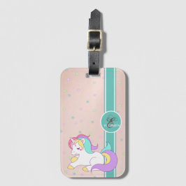 女の子らしい虹のユニコーン、カラフルな星のモノグラム ラゲッジタグ
