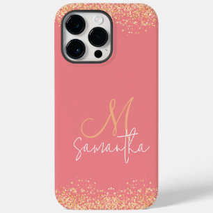 女の子らしい輝くピンクとゴールドのモノグラム Case-Mate iPhone 14 PRO MAXケース