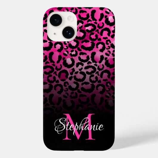 女の子らしい黒とホットピンクの豹 Ombre モノグラム Case-Mate iPhoneケース (裏面)