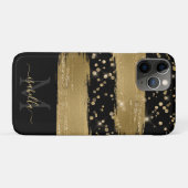 女の子らしい黒+金ラメのモノグラム入りスクリプトデザイン Case-Mate iPhoneケース (裏面(横))