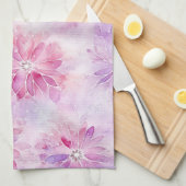 女の子らしい ほんのりピンクのエレガントなラベンダー フローラル キッチンタオル (四つ折り)