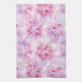 女の子らしい ほんのりピンクのエレガントなラベンダー フローラル キッチンタオル (縦)