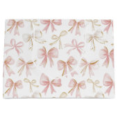 女の子らしい ほんのりピンクの リボン 赤ちゃん歓迎会 ラージペーパーバッグ (正面)