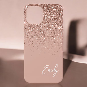 女の子らしい ほんのりピンク ローズゴールド グリッター モノグラム ケース-M iPhone 12ケース