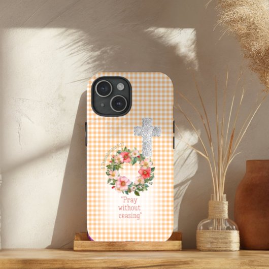 女の子らしい オレンジ チェック ローズ リース 十字架 聖書 Case-Mate iPhoneケース