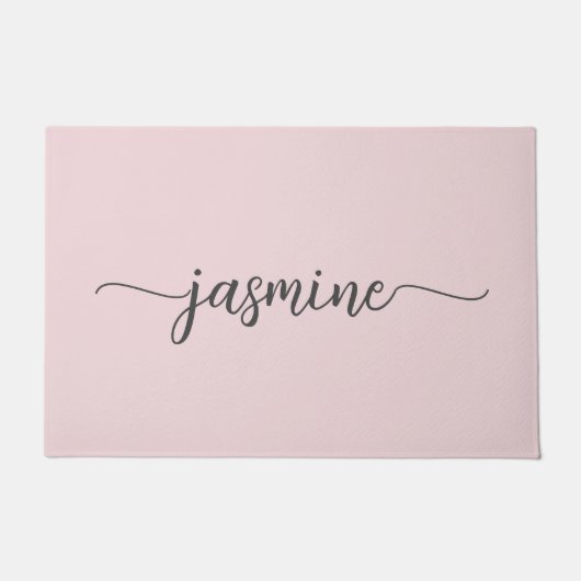 女の子らしい シンプルな バラ色の イニシャル 名前 ドアマット (正面)
