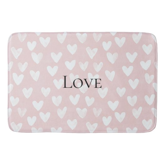 女の子らしい ピンクと白のハートのブライダルシャワー バスマット (正面)