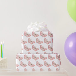女の子らしい ピンク 白い蝶 誕生日 ラッピングペーパー