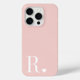 女の子らしい ピンク 白 モノグラムイニシャル iPhone 15 PROケース