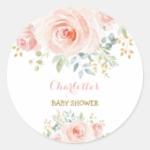 女の子らしい ブッシュピンクの花のベイビーシャワープレゼント ラウンドシール (正面)