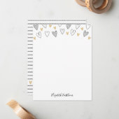 女の子らしい ブラック ゴールド ハート フェミニン スクリプト ノートカード (正面/裏面インサイチュ)