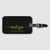 女の子らしい ブラック ゴールド モノグラム 名前 署名 スクリプト ラゲッジタグ (正面横)