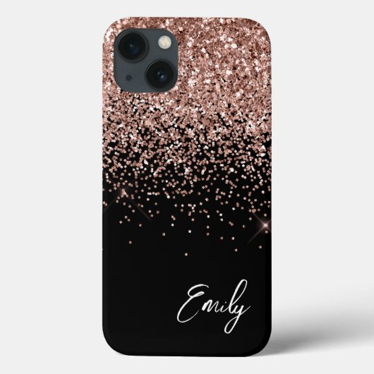 女の子らしい ブラック ブラッシュピンク ローズゴールド グリッター モノグラム Case-Mate iPhoneケース (裏面)
