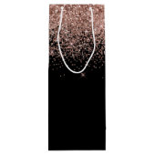 女の子らしい ブラック ローズゴールド グリッター モノグラム ワインギフトバッグ (裏面)