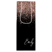 女の子らしい ブラック ローズゴールド グリッター モノグラム ワインギフトバッグ (正面)