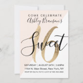 女の子らしい ホワイト ブラッシュ ピンク ジオメトリック 偽 ゴールド フォイル スイート 16 招待状 (正面)