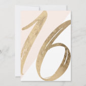 女の子らしい ホワイト ブラッシュ ピンク ジオメトリック 偽 ゴールド フォイル スイート 16 招待状 (裏面)