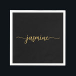 女の子らしい ミニマル シンプル ブラック ゴールド モノグラム スクリプト スタンダードカクテルナプキン<br><div class="desc">女の子らしい ミニマル シンプル クリーン ブラック アンド ゴールド モノグラム 名前 署名 スクリプト カスタム パーソナライズ ペーパー ナプキン. このデザインは、あなたの名前を美しい手書きスタイルのスワッシュテールフォント署名タイポグラフィー(またはカリグラフィー)でブラック アンド ゴールドの背景に配置します。これらは簡単にカスタマイズできます。誕生日、結婚式、スイート16の誕生日パーティー、ブライズシャワー、バチェロレッテパーティー、ベビーシャワー、卒業パーティーに最適で、ユニークでミニマルなものを愛する女の子にぴったりです。</div>