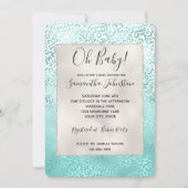 女の子らしい ミント ホワイト グラム オンブレ レオパード プリント 招待状 (正面)