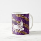 女の子らしい ユニコーン 紫+金 グリッター コーヒーマグカップ (正面右)
