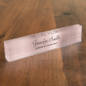 女の子らしい ローズゴールドの偽のホイル デスクネームプレート (側面)