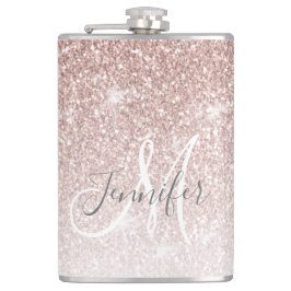 女の子らしい ローズゴールド グリッター モノグラム ブライズメイド フラスク