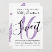 女の子らしい 白い 偽の紫のスパンコールグリッター スウィート16 招待状 (正面/裏面)