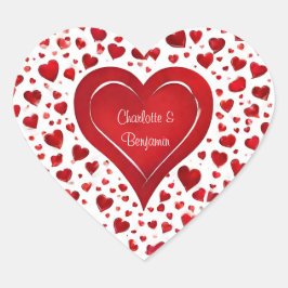 女の子らしい 赤と白の名前 バレンタイン ハートシール