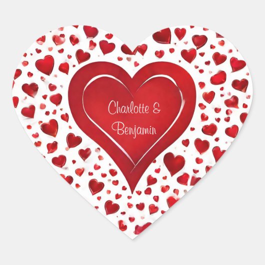 女の子らしい 赤と白の名前 バレンタイン ハートシール (正面)