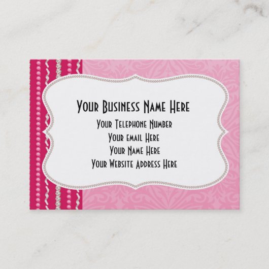 女の子らしピンクジェムビーズかわいらしファッションビジネスカー 名刺 (正面)