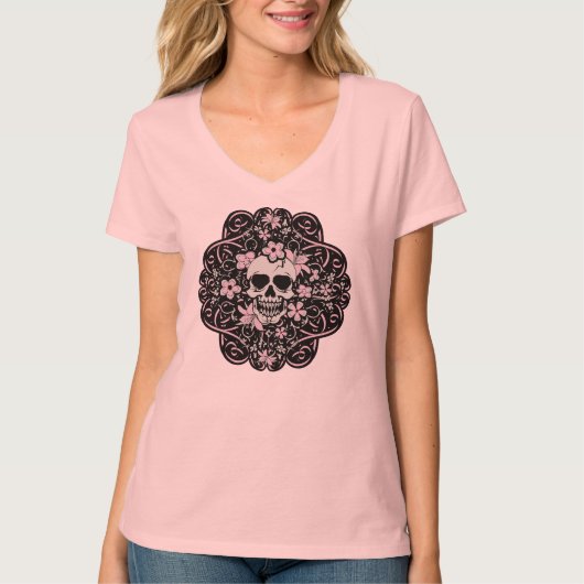 女の子らしヴィンテージスカル Tシャツ (正面)