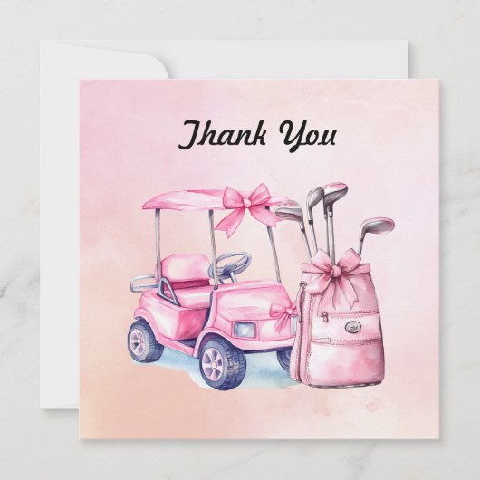 女の子をテーマにしたピンクのゴルフバッグ サンキューカード (正面)