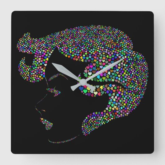 女の子をハート スクエア壁時計 (正面)