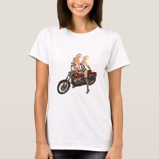 女の子をピンアップバイクもしくは自転車に乗る人 Tシャツ (正面)