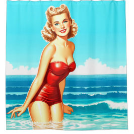 女の子をピン留めする シャワーカーテン