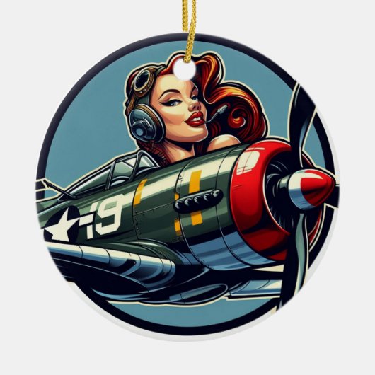 女の子をピン留めする セラミックオーナメント (正面)