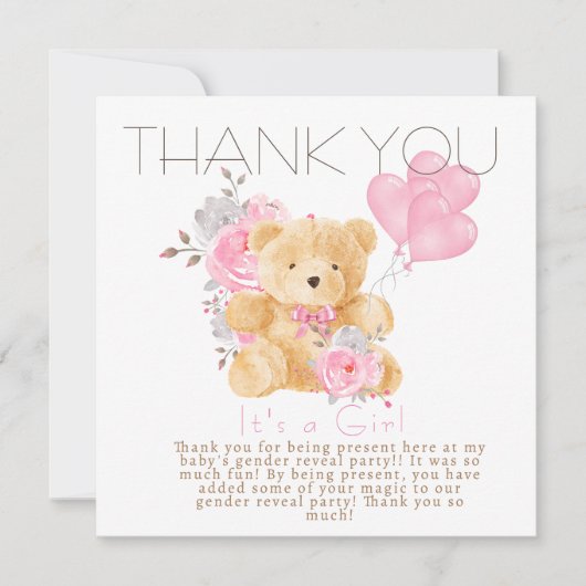 女の子を女の子に明かすジェンダーパーティー サンキューカード (正面)