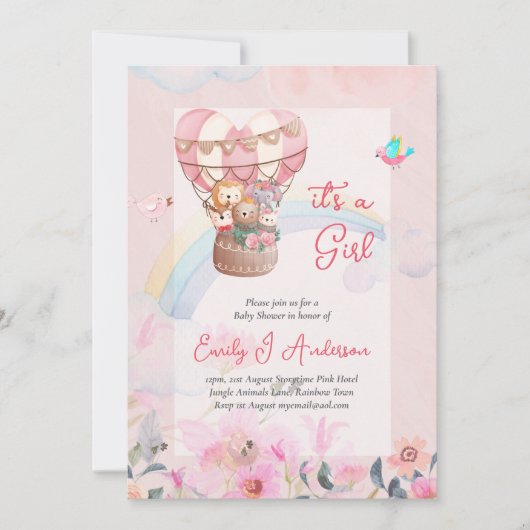 女の子を持って！共有ハッピーニュース性別の暴露 招待状 (正面)