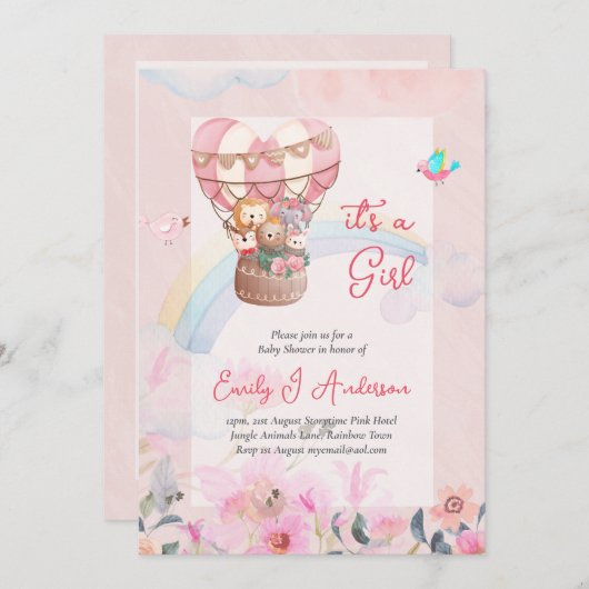 女の子を持って！共有ハッピーニュース性別の暴露 招待状 (正面/裏面)