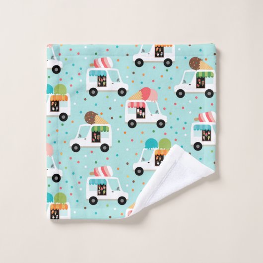 女の子を振りかけるアイスかわいらしクリームトラック バスタオルセット (ウォッシュタオル)