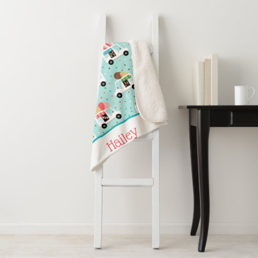 女の子を振りかけるアイスクリームのトラックパーソナライズされた シェルパブランケット (インサイチュ)