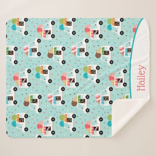 女の子を振りかけるアイスクリームのトラックパーソナライズされた シェルパブランケット (正面(横))