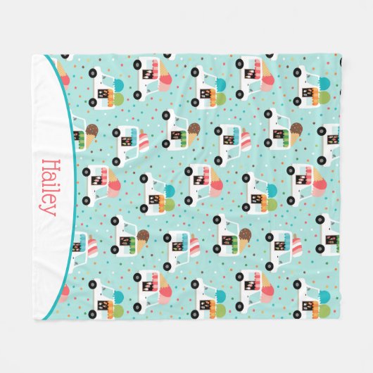 女の子を振りかけるアイスクリームのトラックパーソナライズされた フリースブランケット (正面(横))