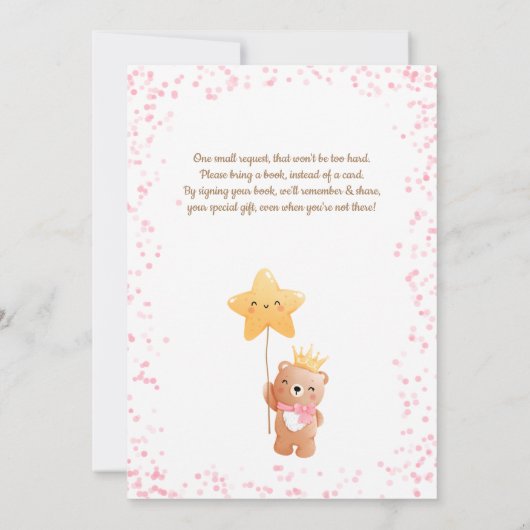 女の子を私たちは赤ちゃんシャワーとブックリクエストを心待ちできる 招待状 (裏面)