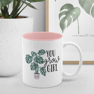 女の子を育てる モノグラムおもしろい植物愛好家 ツートーンマグカップ