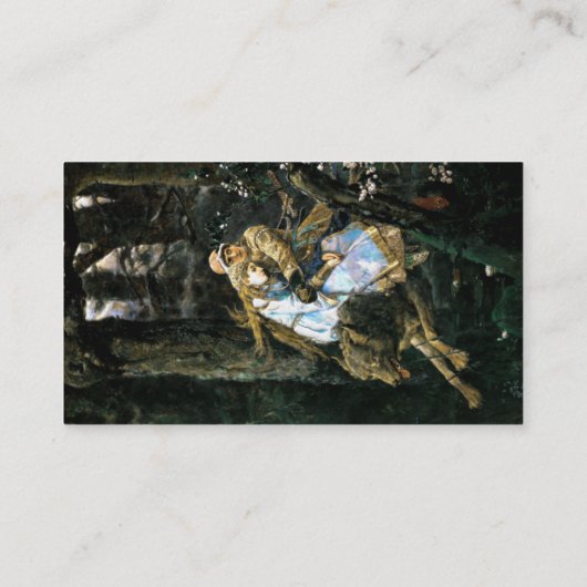 女の子を運んでいる野生の材木オオカミ 名刺 (裏面)