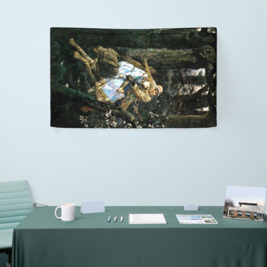 女の子を運んでいる野生の材木オオカミ 横断幕 (トレードショー)