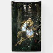 女の子を運んでいる野生の材木オオカミ 横断幕 (縦)